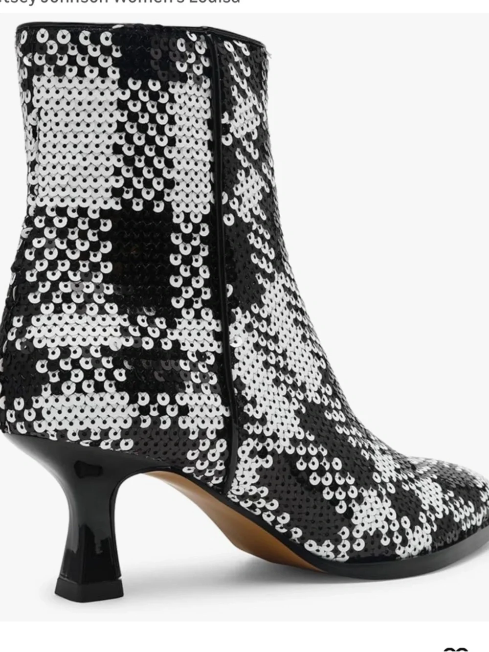 Betsey Johnson Black and White Sequin Plaid Ankle Boots - Picture 3 of 3